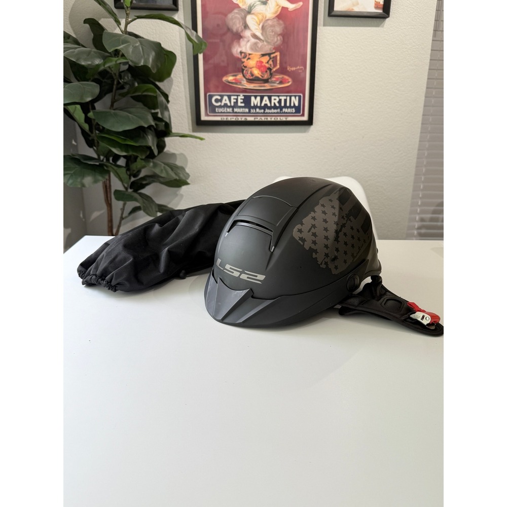 LS2 OF569 Motorcycle Helmet Matte Black American Flag Size S 55-56cm W/ Bag